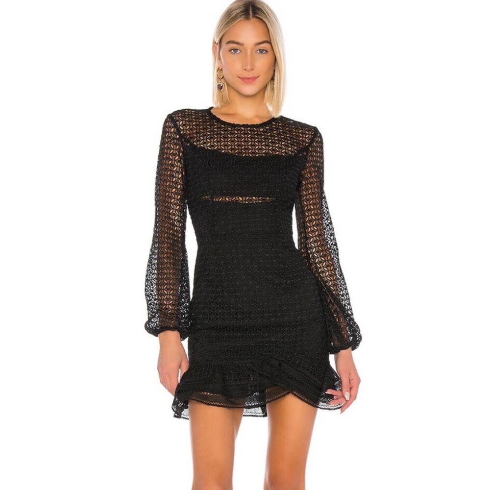 Bardot Savannah Dress Black Lace Long Sleeve Mini Cocktail Party Dress Sz 6 NWT